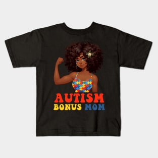 Autism Bonus Mom Autism Awareness Strong Mom Afro Mother Black Kids T-Shirt